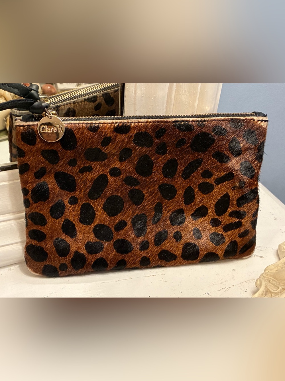 Clare V Leopard Haircalf Zip Pouch